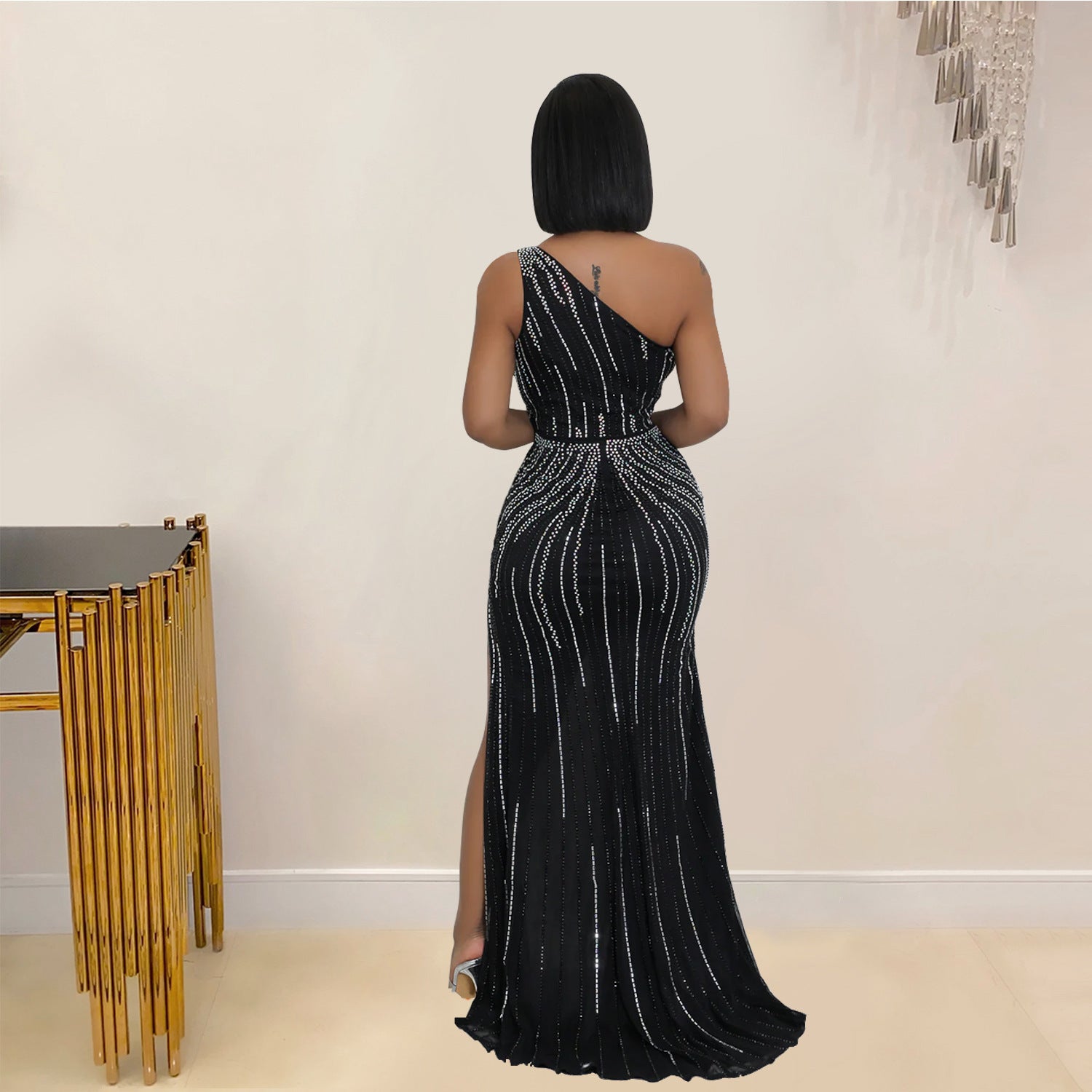 Fashionable Rhinestone-embellished Dress For Women