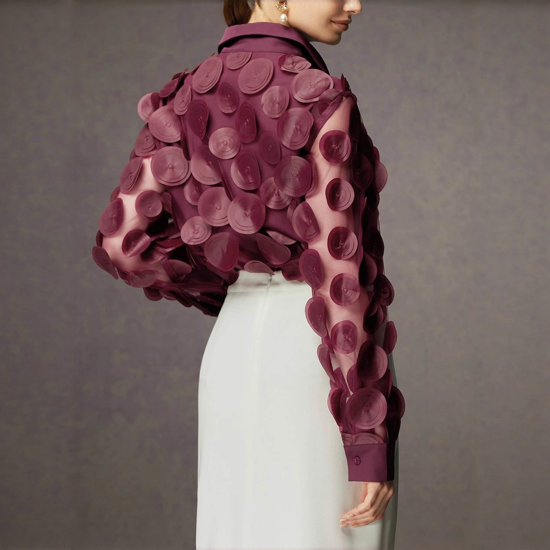 Mesh Long Sleeve Shirt French Style Elegant Blouse