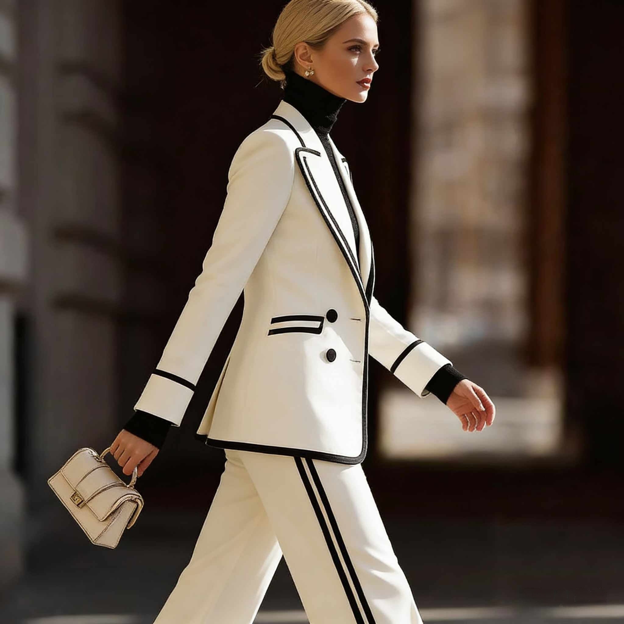 Long Sleeve Lapel Double Breasted Suit Jacket Casual Suit Pants Set