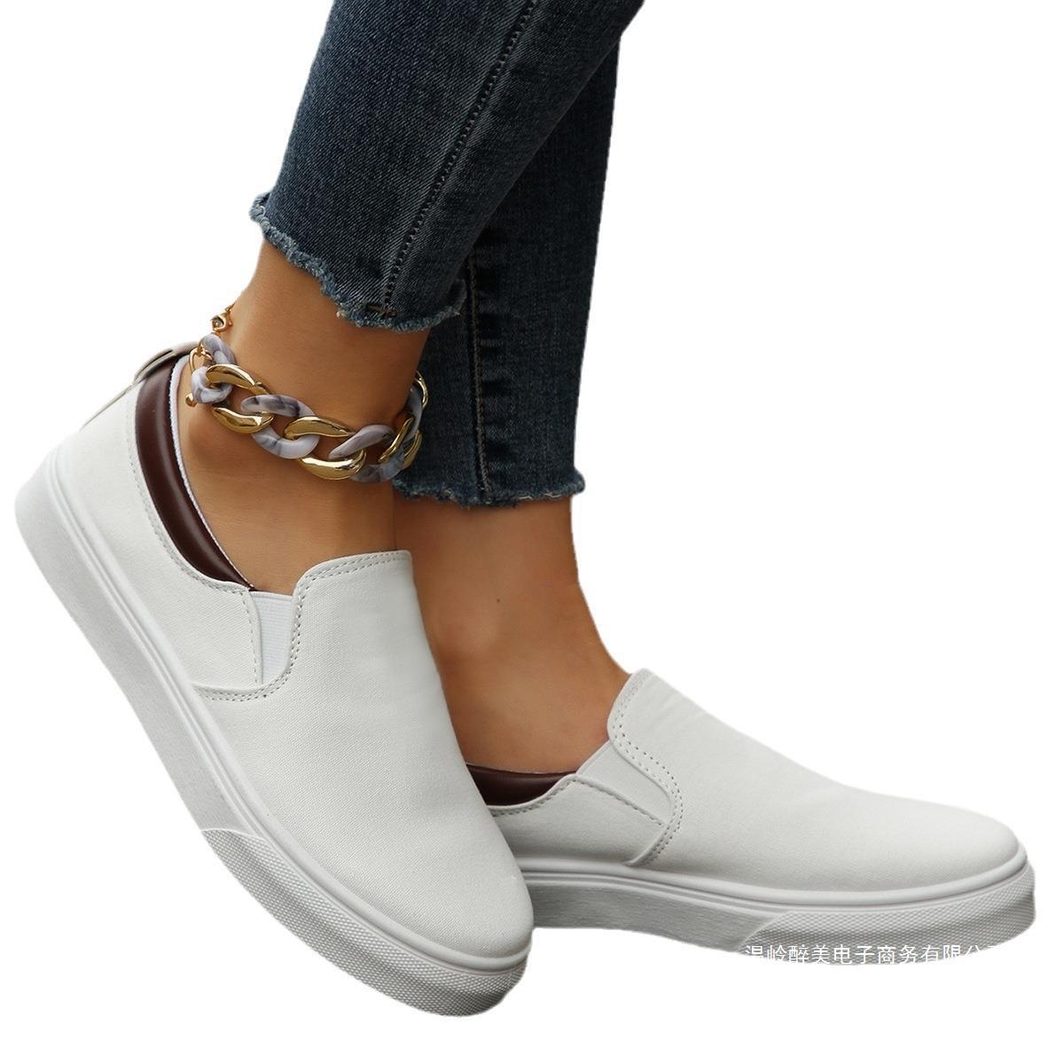 Womens Low-Top Solid-Colored Flat Shoes Cross-Border Slip-On Color-Block Loafers