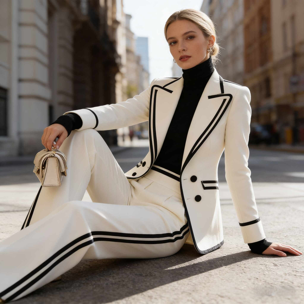 Long Sleeve Lapel Double Breasted Suit Jacket Casual Suit Pants Set