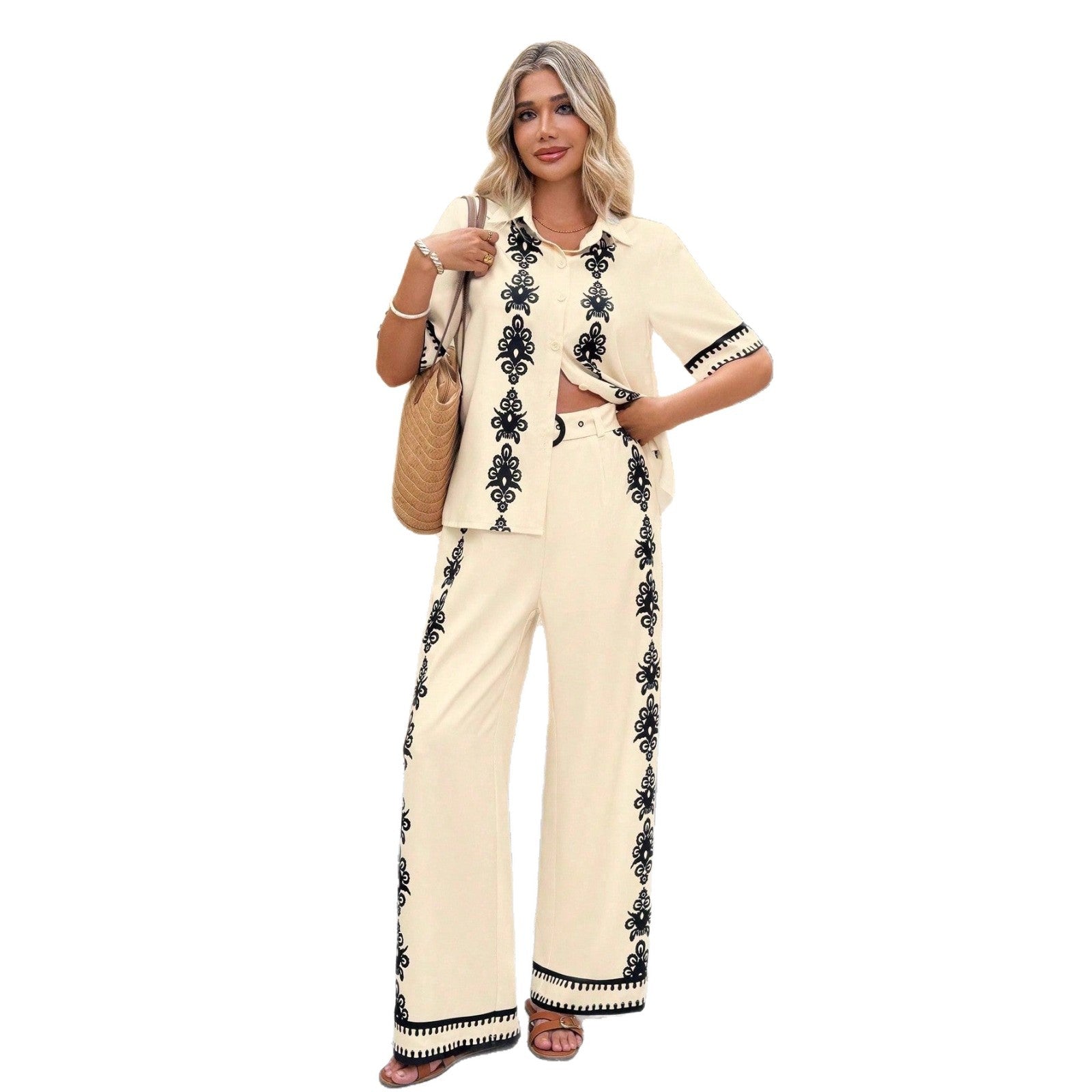 Womens Fashionable Casual Printed Two-Piece Set