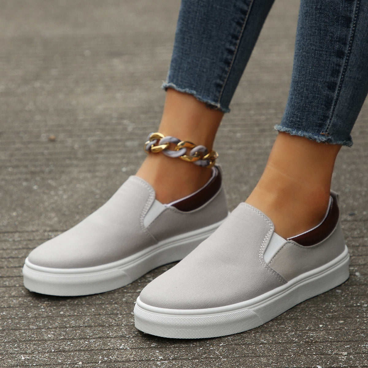 Womens Low-Top Solid-Colored Flat Shoes Cross-Border Slip-On Color-Block Loafers