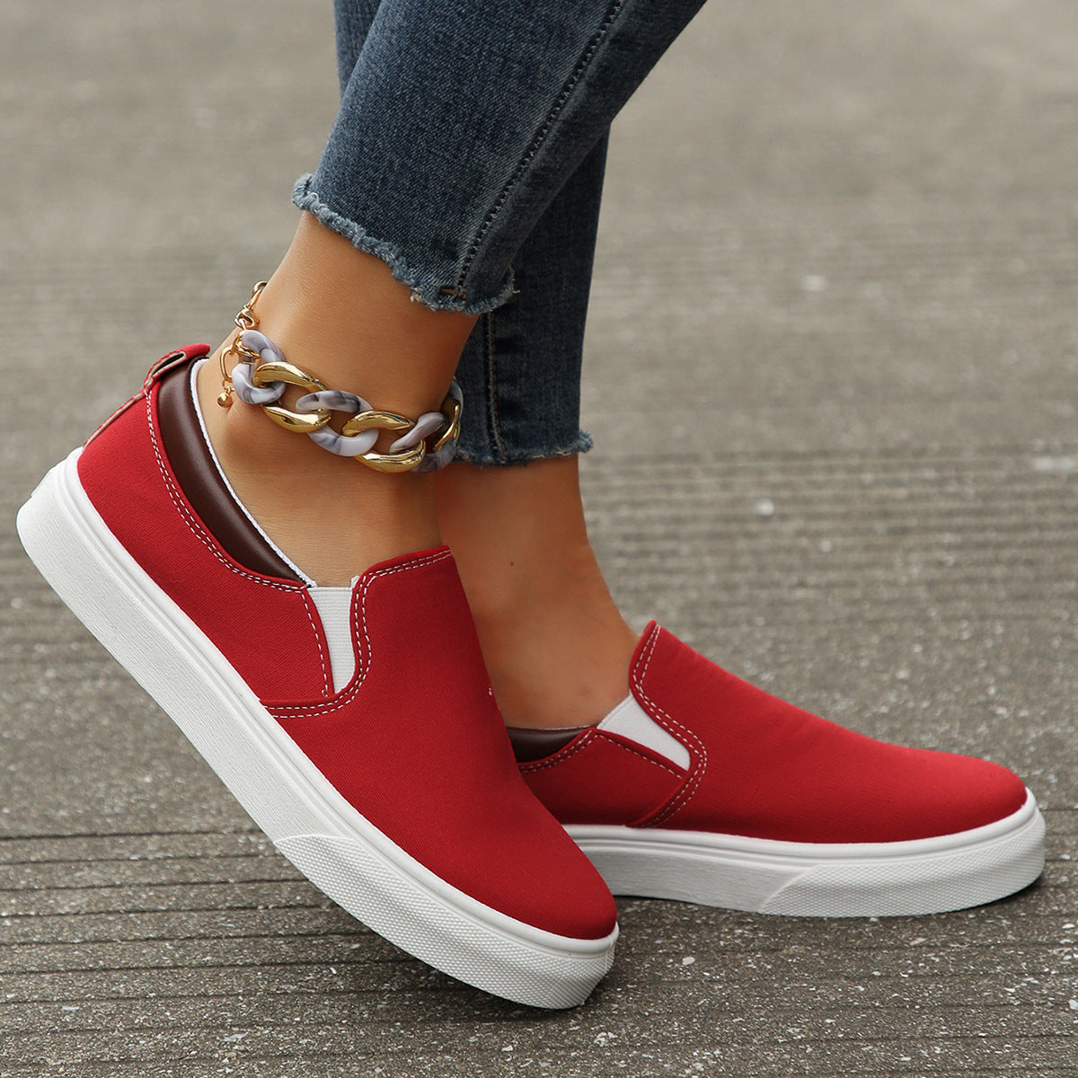 Womens Low-Top Solid-Colored Flat Shoes Cross-Border Slip-On Color-Block Loafers