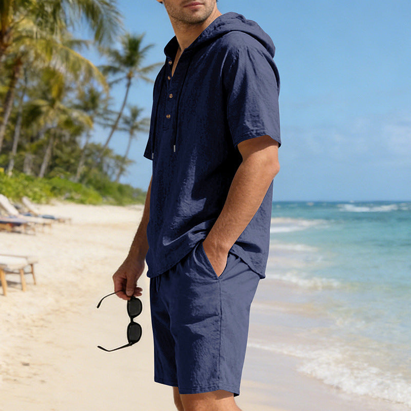 Mens Loose, Breathable Linen Hooded Casual Set