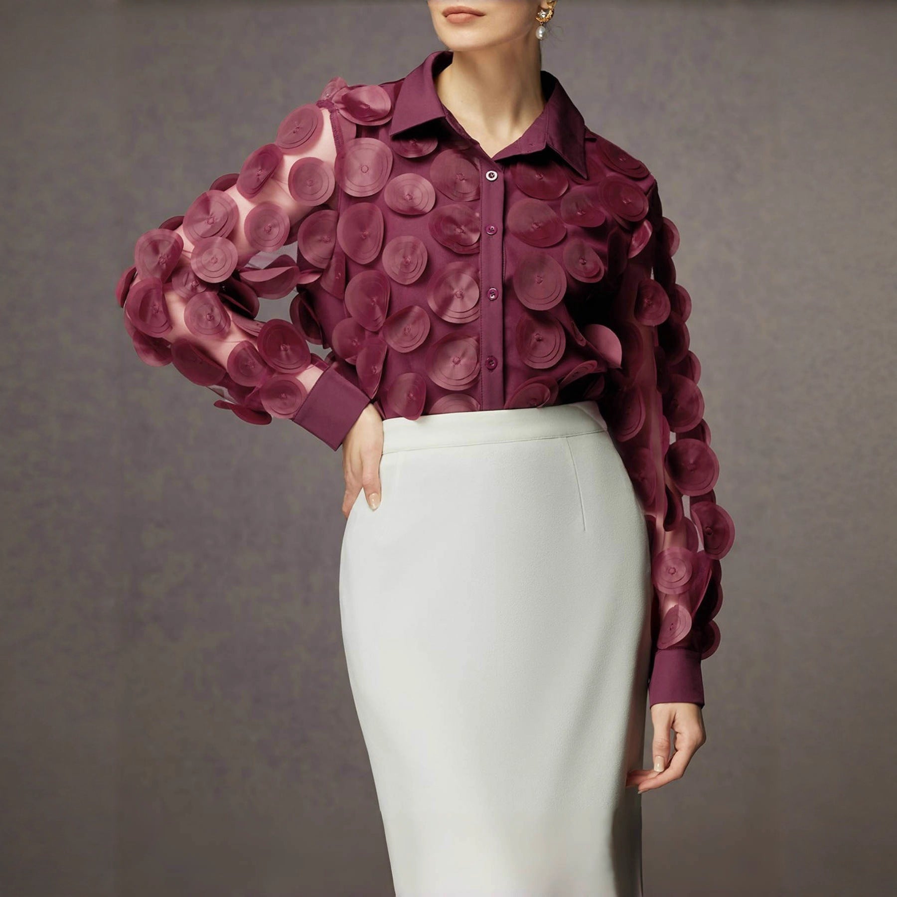 Mesh Long Sleeve Shirt French Style Elegant Blouse