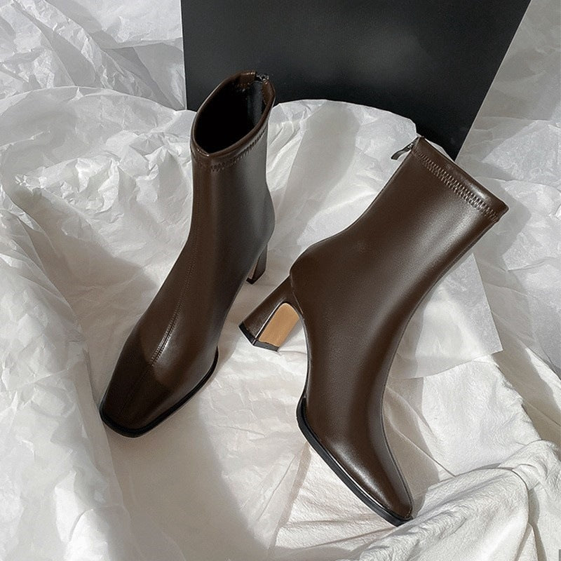 Small French Coarse Heel Ankle Boots