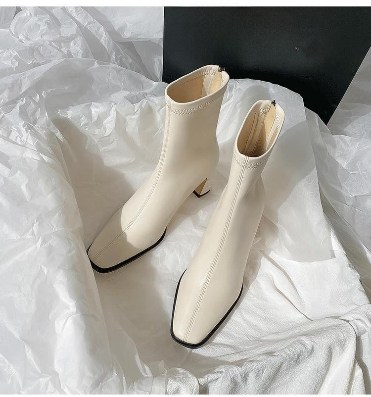 Small French Coarse Heel Ankle Boots